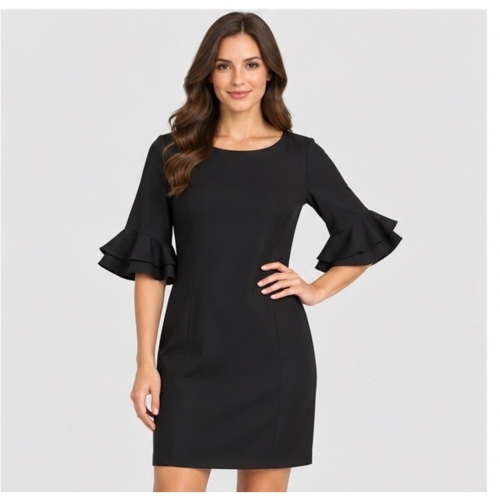 Lauren Ralph Lauren Womens 10P Black Sheath Dress Bell Sleeve Quiet Luxury